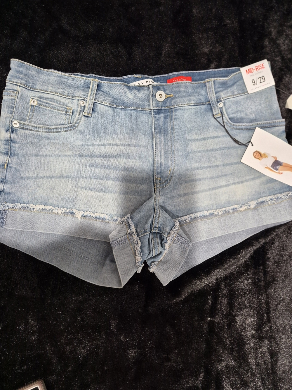 Celebrity Pink Light Blue Distressed Mid-Rise Jean Shorts SIZE 9